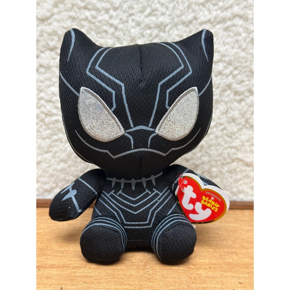 Ty Black Panther Plush Marvel Beanie Babies Black Silver Glitter Eyes 6in